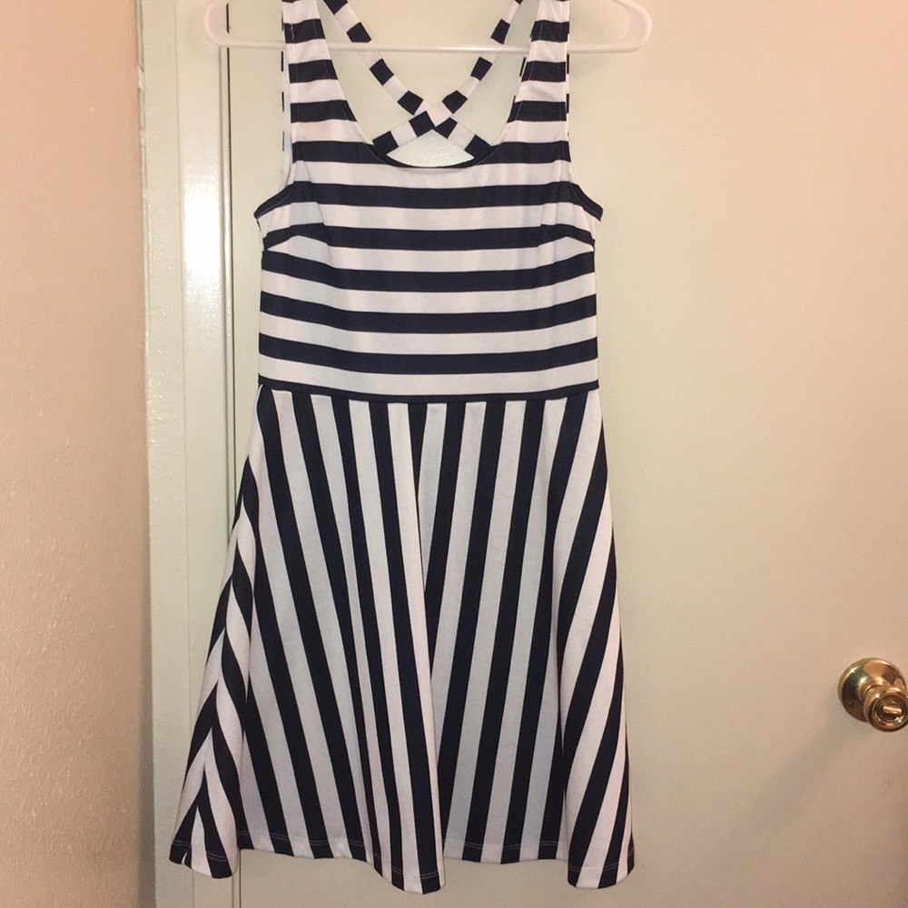 H&M navy/ivory striped summer dress